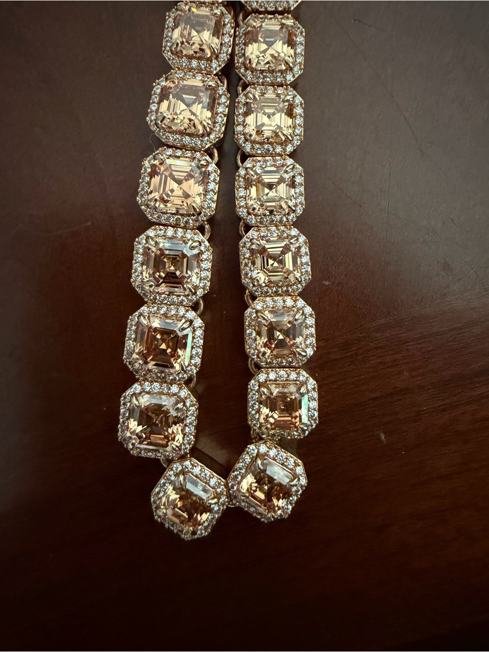 New Henri Bendel Stunning Pave Asscher Champagne Necklace 16" w/tags & Pouch - Picture 11 of 13
